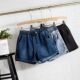 韩版 宽松牛仔短裤 显瘦潮 松紧腰百搭时尚 开叉中腰阔腿裤 女夏季 大码