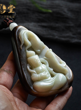 孤品天然和田玉吊坠国风高档礼物