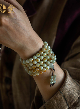 老料青白和田玉素圈手链