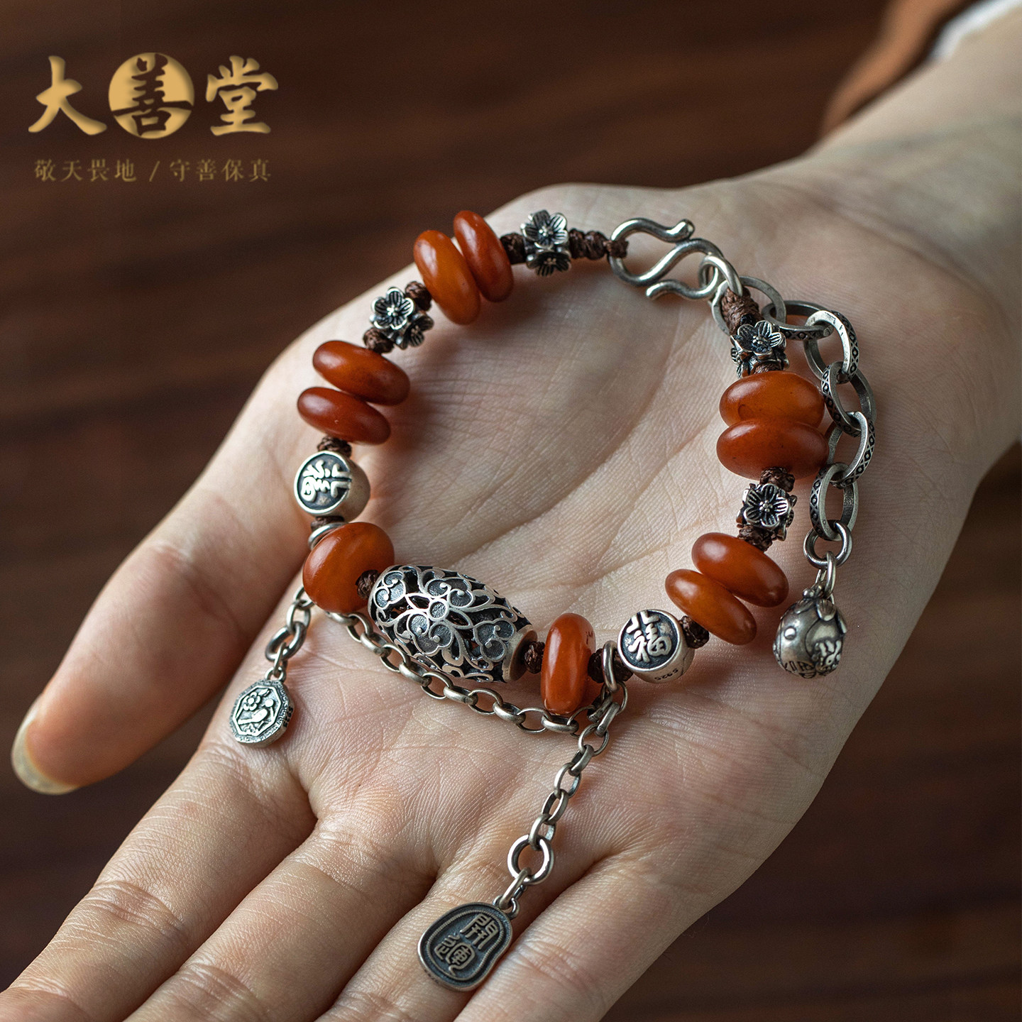 【设计款】保真纯银转运珠手链天然老料蜜蜡手串文艺复古手饰