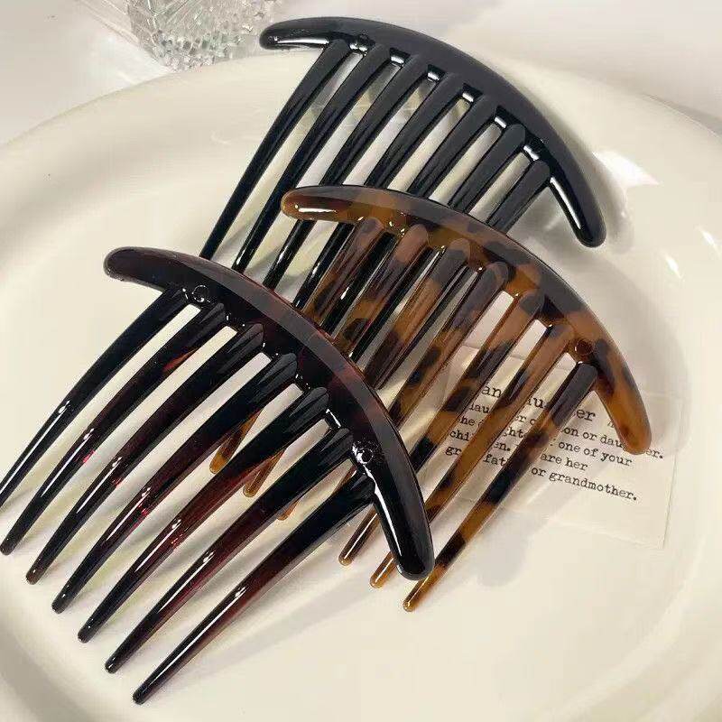 跨境热卖复古后脑勺发量多盘发固定神器豹纹发饰百搭发梳插梳发卡