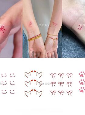 红色蝴蝶结爱心纹身贴女 迷你小图案手指手腕可爱小熊蝴蝶贴纸