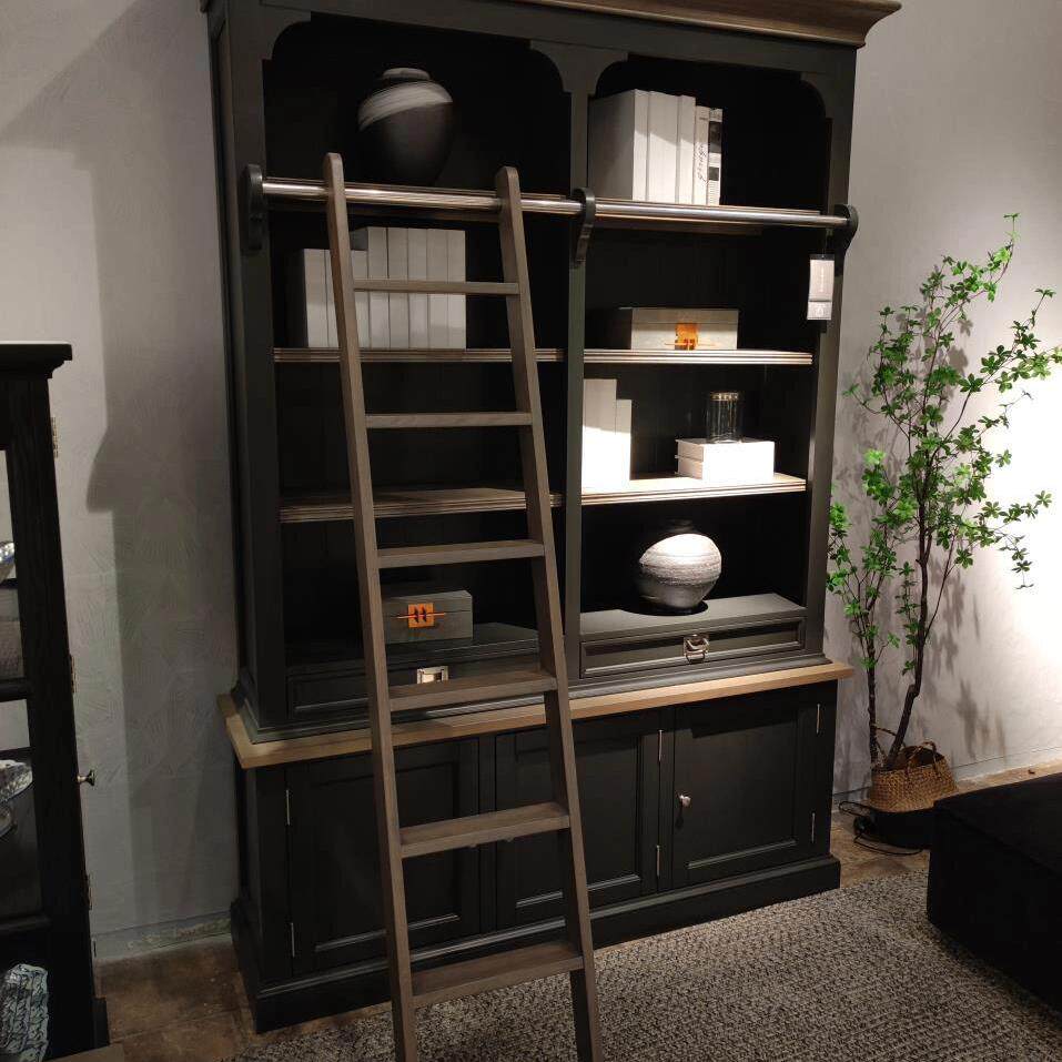 美式实木书柜一体靠墙整墙组合欧式轻奢带玻璃门书橱转角整套书架