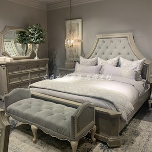 美克art美式法式建筑复兴实木床复古雕花高背轻奢欧式实木双人床