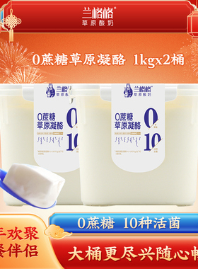兰格格0蔗糖草原凝酪方桶1kg*2老酸奶大桶装饭盒酸奶