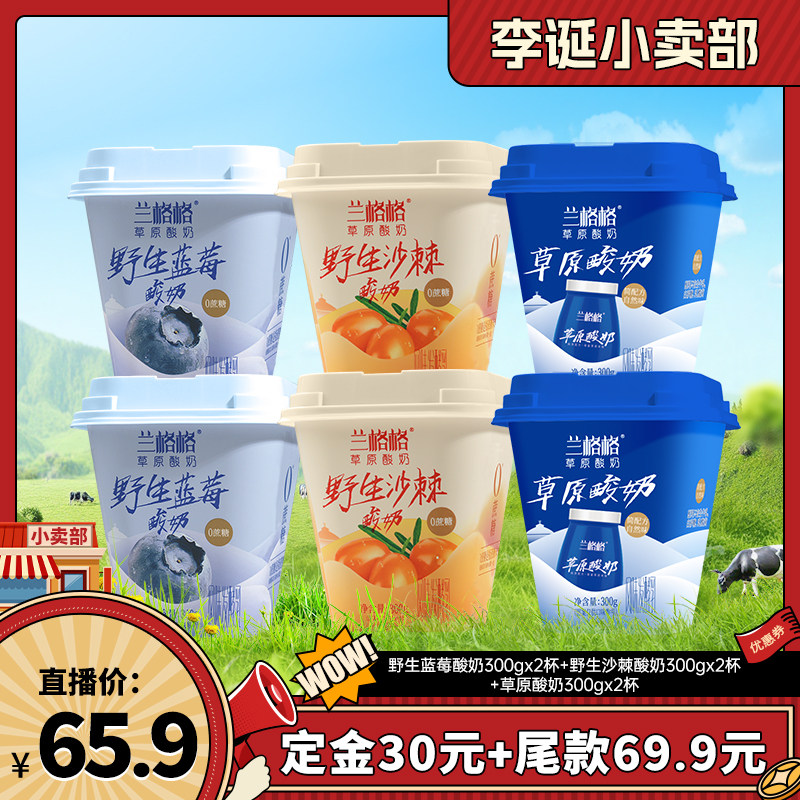 【来个彩诞】兰格格草原酸奶野生蓝莓/野生沙棘/原味300g*6杯