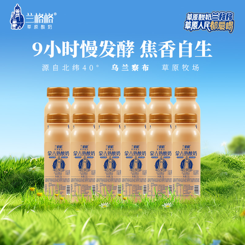 兰格格草原炭烧熟酸奶210g*12瓶低温酸奶便携小瓶装