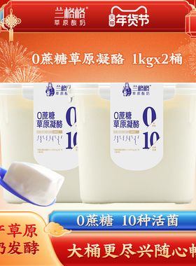 兰格格0蔗糖草原凝酪方桶1kg*2老酸奶大桶装饭盒酸奶
