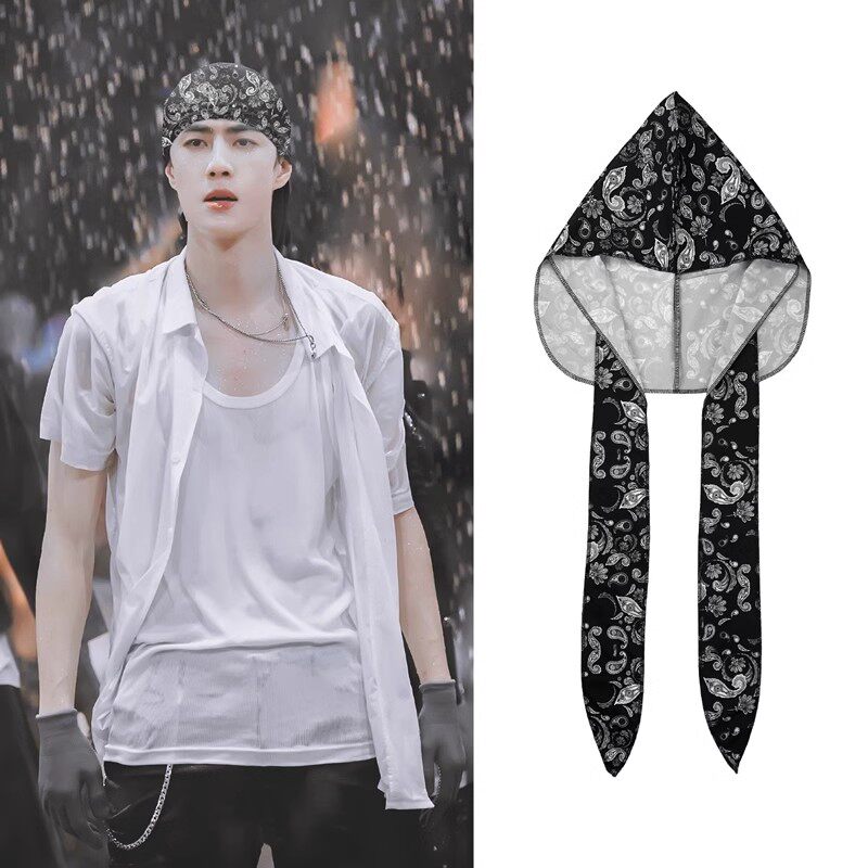 王一博头巾男腰果花方巾街头巾女包头发带发箍嘻哈街舞说唱海盗帽