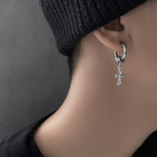 十字架耳环男士痞帅潮流个性耳夹耳扣男生复古暗黑风高级感耳钉