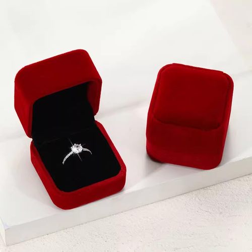 酒红丝绒布戒指盒饰品收纳盒