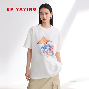 国潮趣味印花廓形T恤女 纯棉上衣 5323A 商场同款 EP雅莹短袖