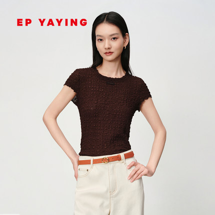 EP雅莹女装 真丝肌理感小衫收腰修身短袖上衣 2025新款5503A