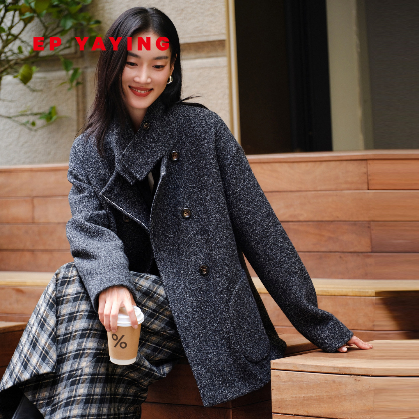 雅莹牦牛绒一手长毛呢大衣外套