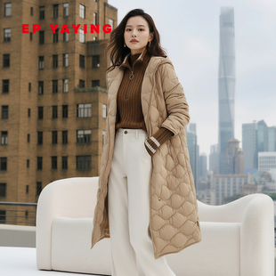 保暖宽松中长款 女装 连帽鹅绒羽绒服Y203A 新款 EP雅莹2025冬季
