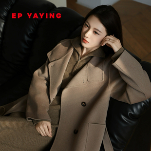100阿拉善山羊绒中长款 女装 立领收腰大衣8311A 新款 EP雅莹25冬装