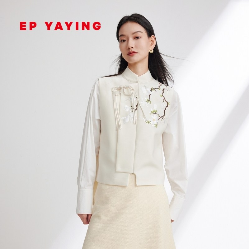 EP雅莹国风 美利奴羊毛新中式刺绣立领马甲 2024早春新品1016B