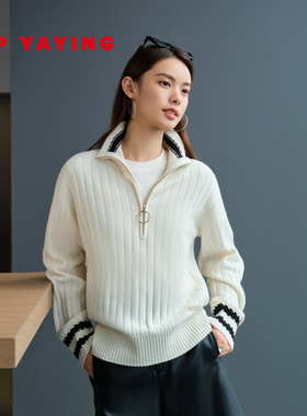 EP雅莹2025冬装新款 阿拉善羊绒衫 软糯半拉链套头针织毛衣9545A