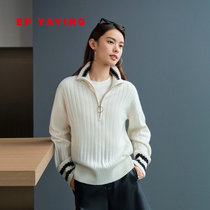 EP雅莹2025冬装新款 阿拉善羊绒衫 软糯半拉链套头针织毛衣9545A