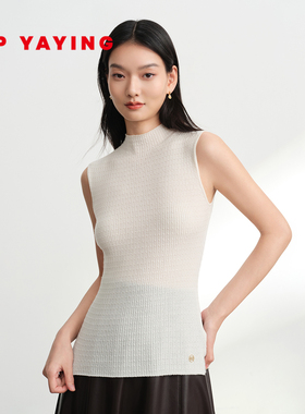 EP雅莹2025新款 显瘦无缝打底高领无袖立体肌理纯羊毛针织衫9020A