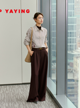 EP雅莹2025新款女装 直筒通勤西装裤高腰休闲打褶长裤6401A