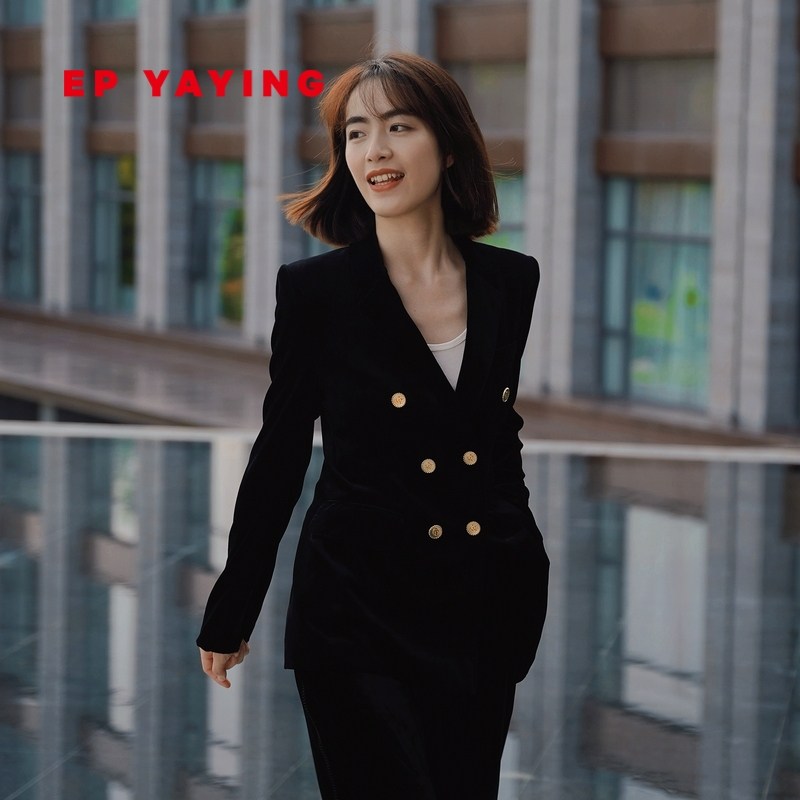 EP YAYING雅莹女装 通勤丝绒收腰修身西装外套 商场同款1109A