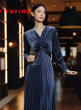 EP雅莹蓝标系列|优雅礼服裙 收腰A字丝绒连衣裙 25秋冬新款