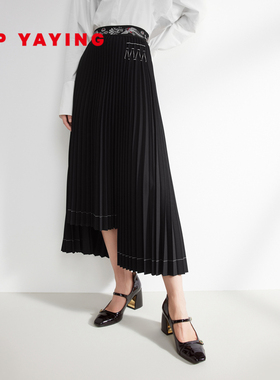 EP YAYING雅莹女装 刺绣百褶裙 不对称半身裙 商场同款3413A