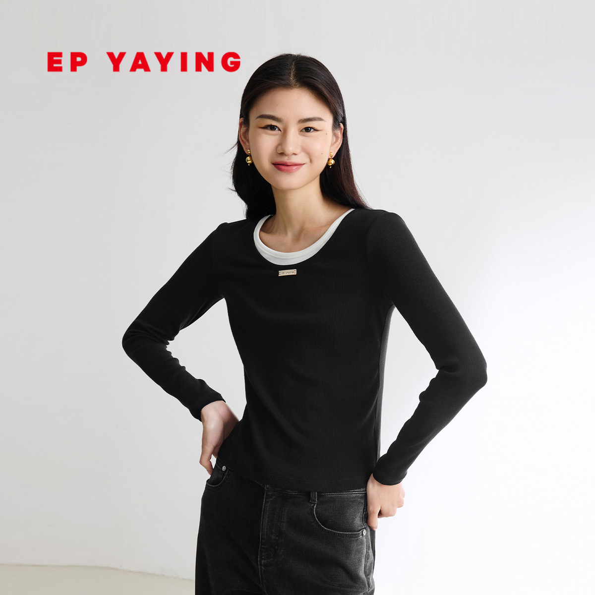 EP雅莹长袖圆领含桑蚕丝打底衫