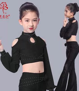 香花红拉丁舞蹈服女儿童练功服少儿演出服女孩表演分体比赛服
