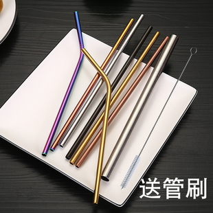 304不锈钢吸管 环保金色饮管加长珍珠奶茶管加长彩色弯管送刷子