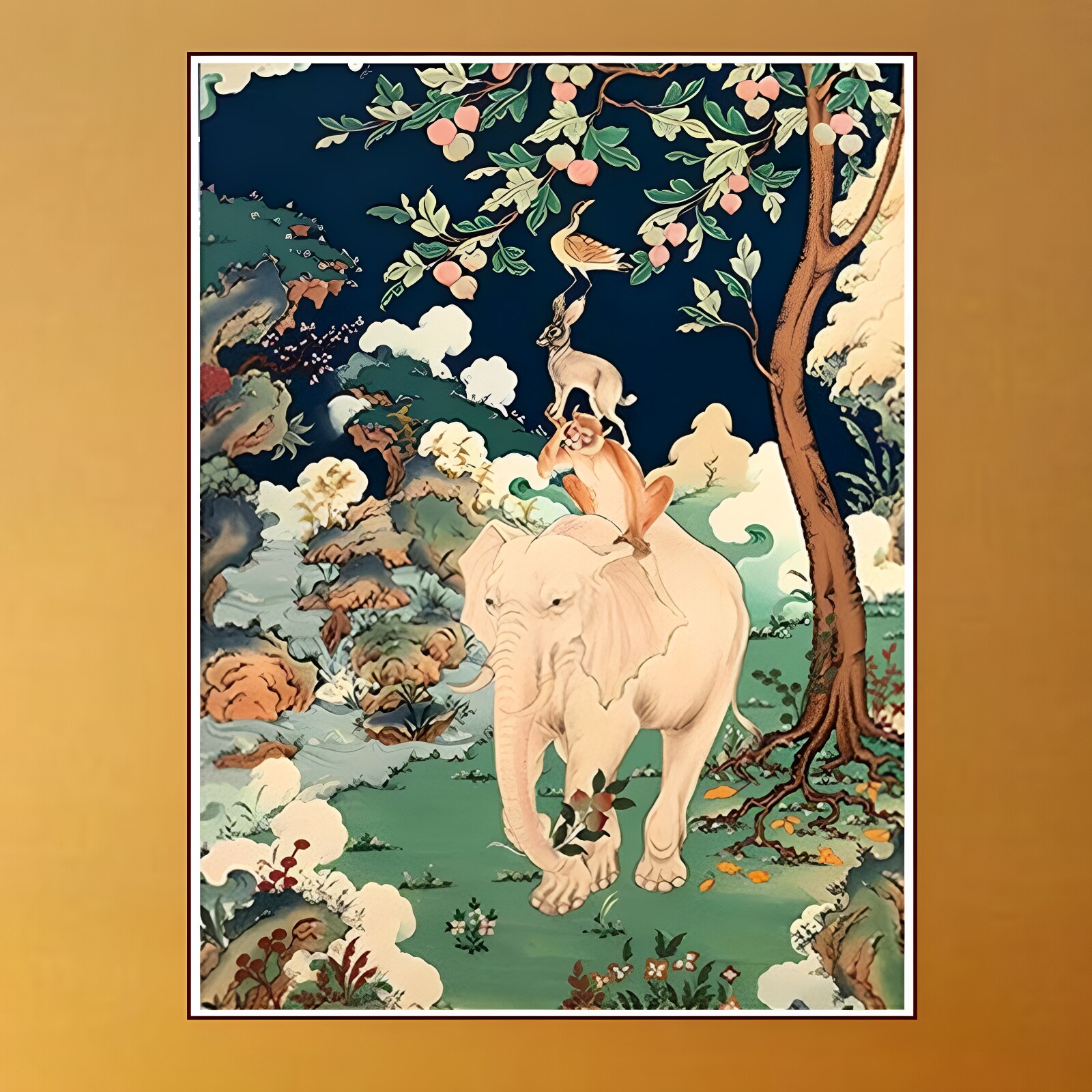 自己绣吉祥四瑞图钻石画满钻大象猴子兔子小鸟和谐四瑞藏式唐卡