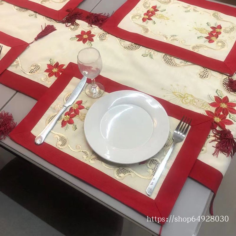 圣诞红色餐具垫隔热垫美式西餐垫碗垫喜庆派对家用