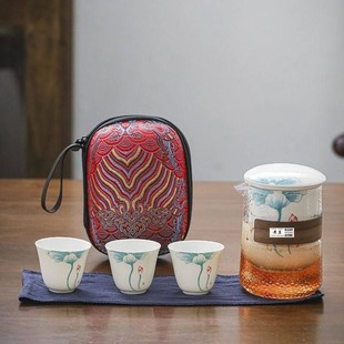 茶具露营简约 户外防烫客杯手绘出差茶器陶瓷旅行高档快玻璃便携式