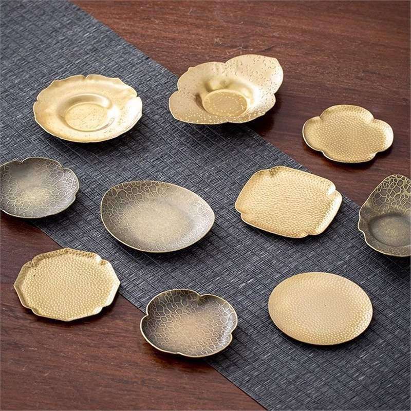 功夫茶具复古碟锤纹杯垫茶托纯铜