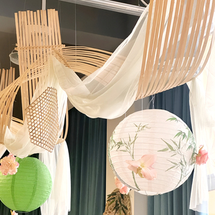 编织区吊饰竹排装饰材料幼儿园国风环创教室空中布置班级隔断区域
