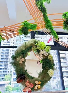森系场景布置立体蝴蝶板苔藓装饰幼儿园植物自然角手工diy吊饰镜