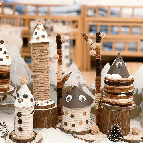 纸筒毛线娃娃手工diy幼儿园编织区环创半成品材料美工区布置装饰