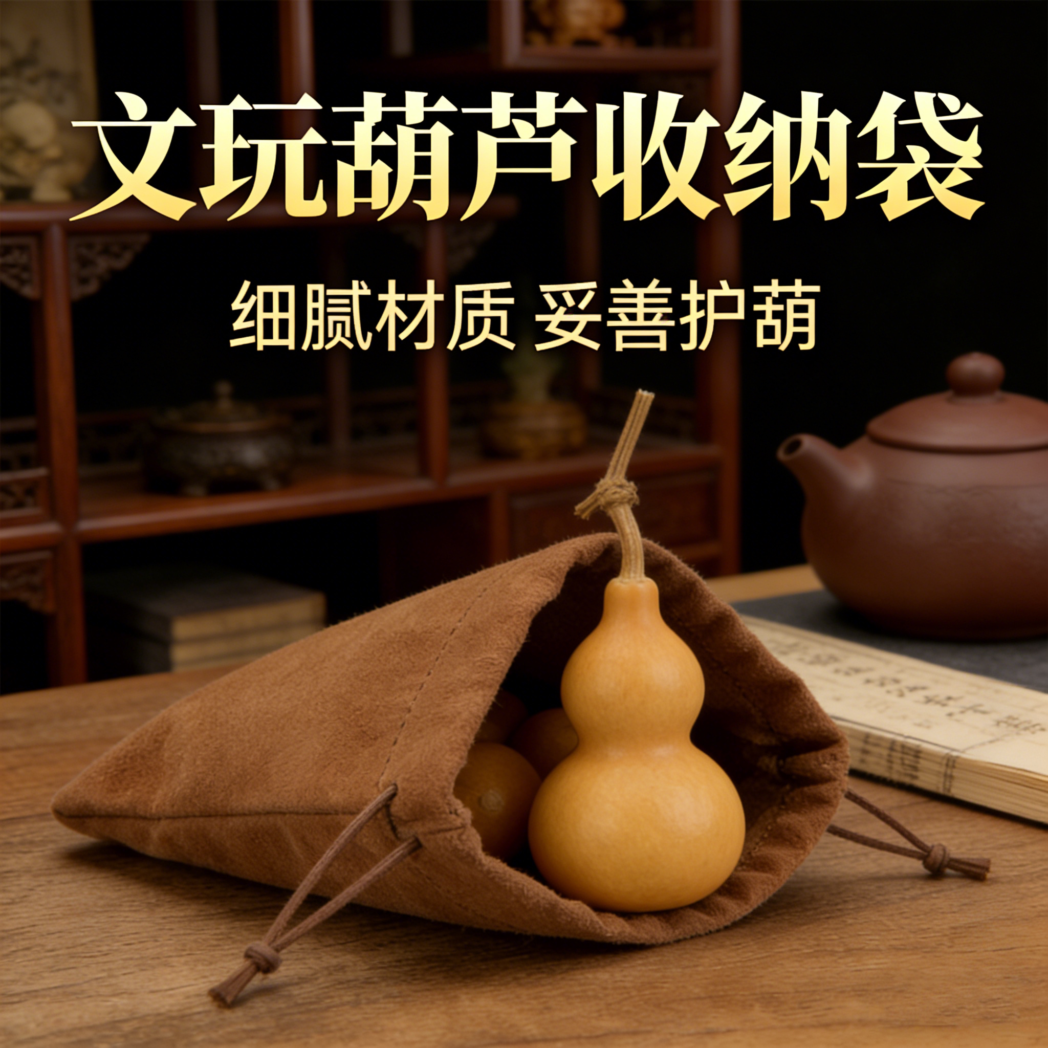 文玩葫芦收纳袋核桃佛珠子手串盘玩包浆首饰麂皮绒布袋便携收纳包