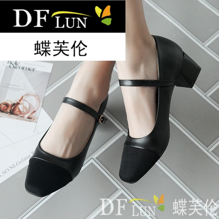 夏百搭米色方根低帮鞋单鞋女女鞋皮鞋早夏女鞋子鞋子灰色小皮鞋g