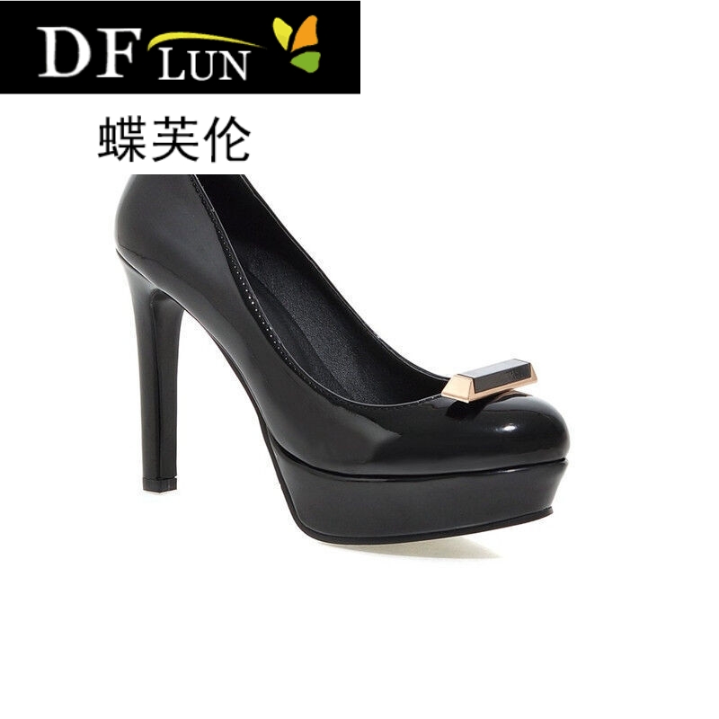 夏新款夏款欧美时尚夜店漆皮高跟鞋女细跟防水台女单鞋圆头套脚舒