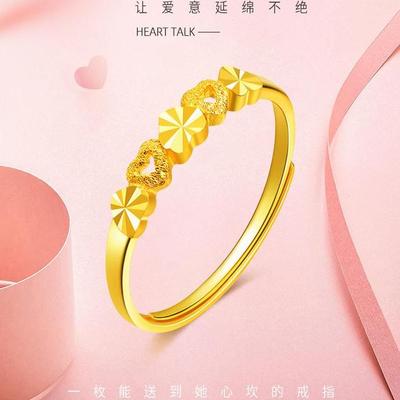 香港大福爱心戒指金包银女指环细款活口可调节心语送女友老婆节日