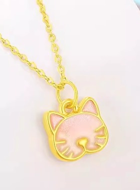 2026年新款可爱猫咪头像项链金包银吊坠女轻奢小众设计锁骨链女