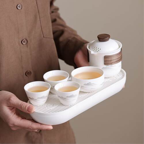 陶瓷茶具套装户外旅行便携式车载茶具一壶四杯泡茶壶茶杯收纳包