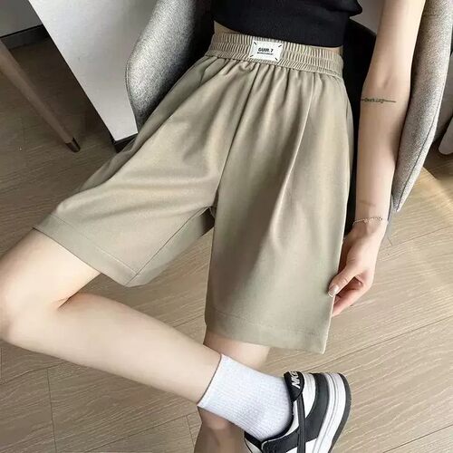 冰丝阔腿西装短裤女夏薄款大码胖mm宽松显瘦百搭高腰运动休闲裤子