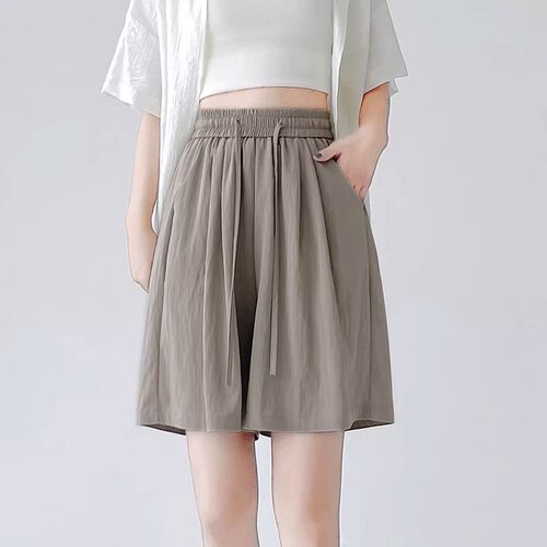 休闲短裤高腰阔腿裤女夏季薄款小个子宽松显瘦系绳五分裤运动风
