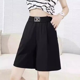垂感西装 薄款 休闲裤 短裤 通勤风高腰黑色阔腿五分裤 女新款 女夏季