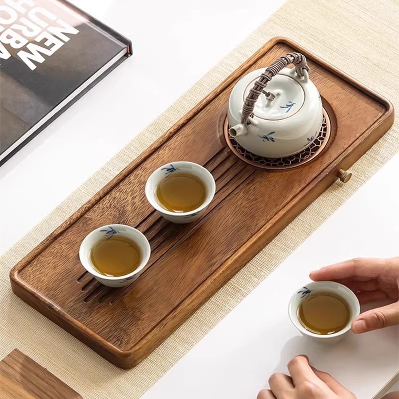 胡桃木茶盘家用小型茶台储水式茶海新中式茶托简约干泡盘茶具