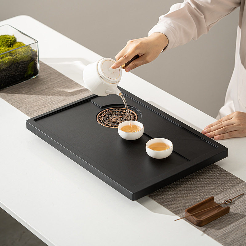 石英石茶盘家用功夫茶具整块茶台排水小型乌金瓷石泡茶海简约