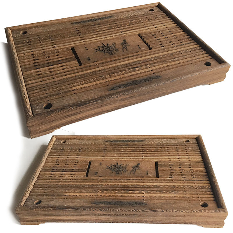 实木鸡翅木茶盘大号排水式茶海功夫茶具蓄水茶托盘厂家